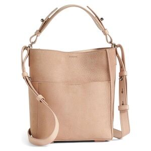 AllSaints Captain North South leather crossbody bag in nude/pinkish beige color